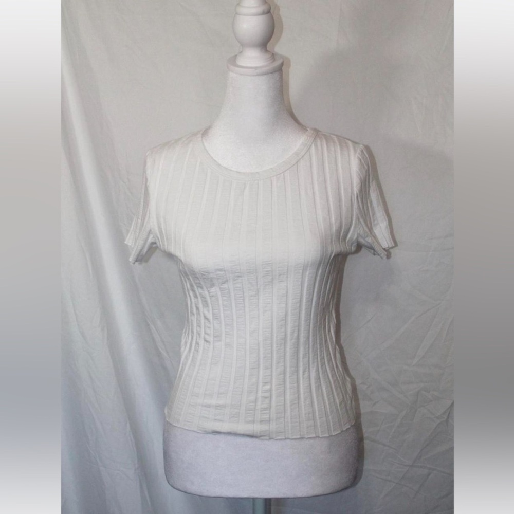 Women's White Ribbed Short Sleeve Tee